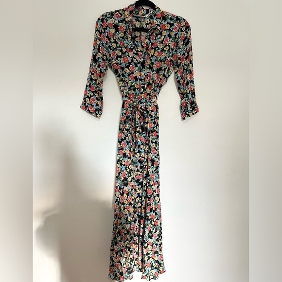 Zara floral Wrap Tie Front Maxi Dress button up collared size small - Picture 1 of 3